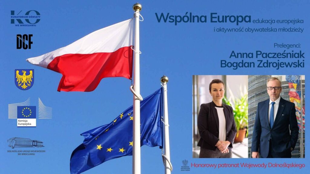 Uczniowie dolnośląskich szkół i nauczyciele ze Szkolnych Klubów Europejskich byli 6 marca 2026 r. adresatami wykładu prof. Anny Pacześniak pt. „Edukacja europejska między młotem polityki a kowadłem deepfake’ów” na konferencji „Wspólna Europa: edukacja europejska i aktywność obywatelska młodzieży” zorganizowanej przez Dolnośląską Kurator Oświaty w Dolnośląskim Centrum Filmowym. Poruszone zostały kwestie dezinformacji i technik manipulacji, by wzmocnić krytyczne myślenie i samodzielne wyciąganie wniosków.